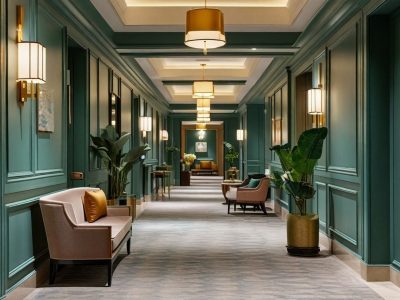 Indoor,Photo,Of,Modern,Luxury,Eclectic,Hotel,Mid-century,Hallway,With